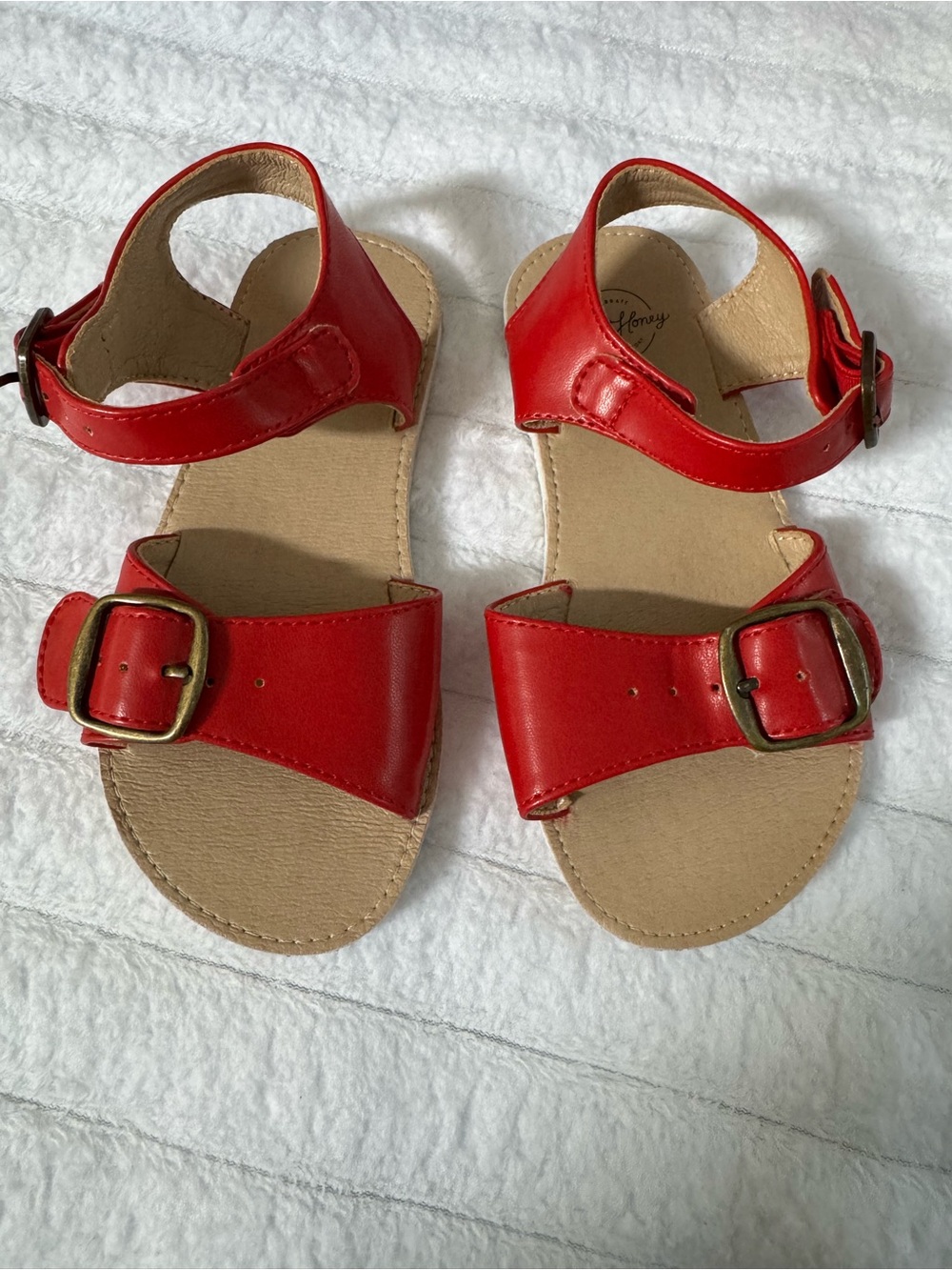 SweetHoney ankle strap sandals, Red Leather Buckle girls shoes